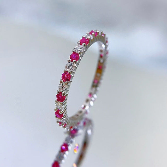 925 Sterling Silver Women's Red Sapphire Stacked Ring