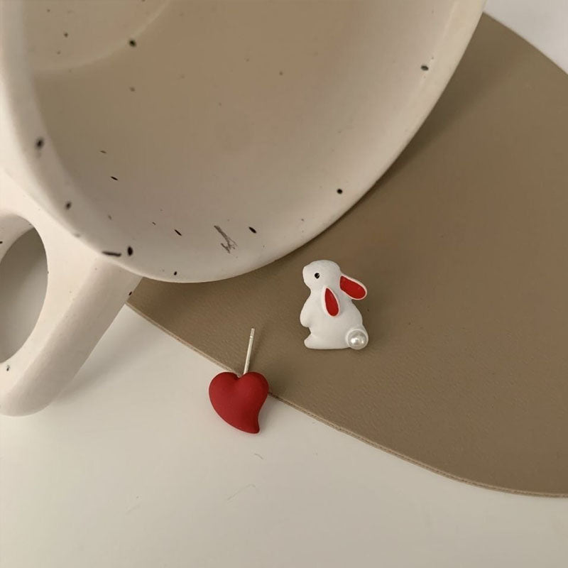 Cute Little White Rabbit Asymmetrical Earrings for Girls