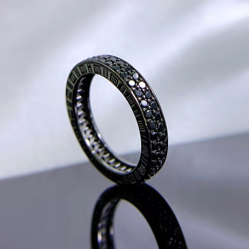 Silver Stackable Ring with Black Diamond Accent