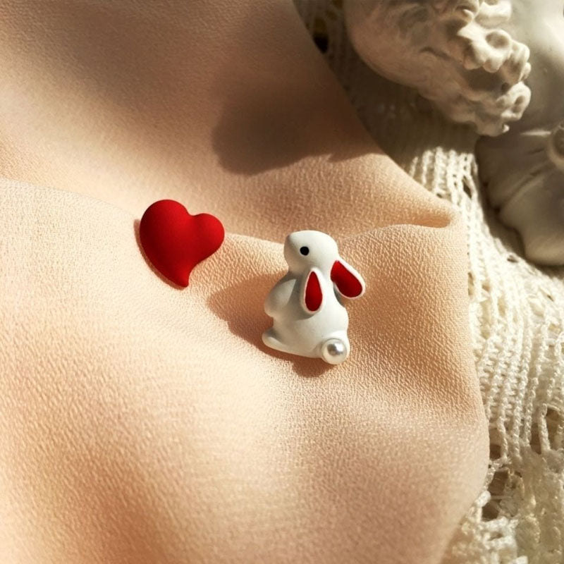 Cute Little White Rabbit Asymmetrical Earrings for Girls