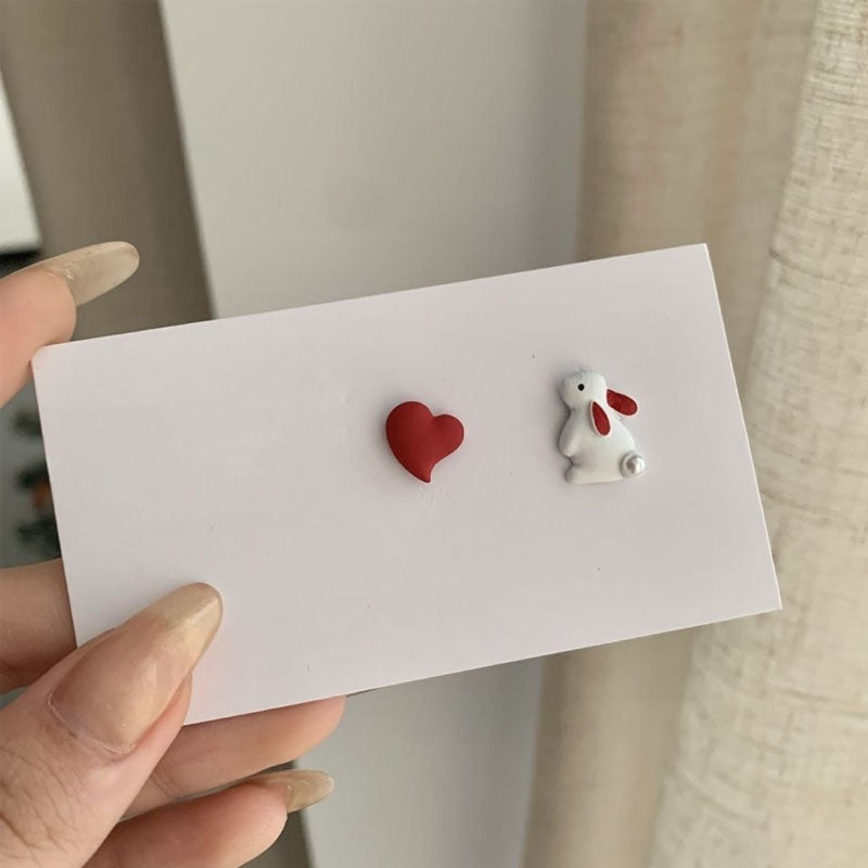 Cute Little White Rabbit Asymmetrical Earrings for Girls