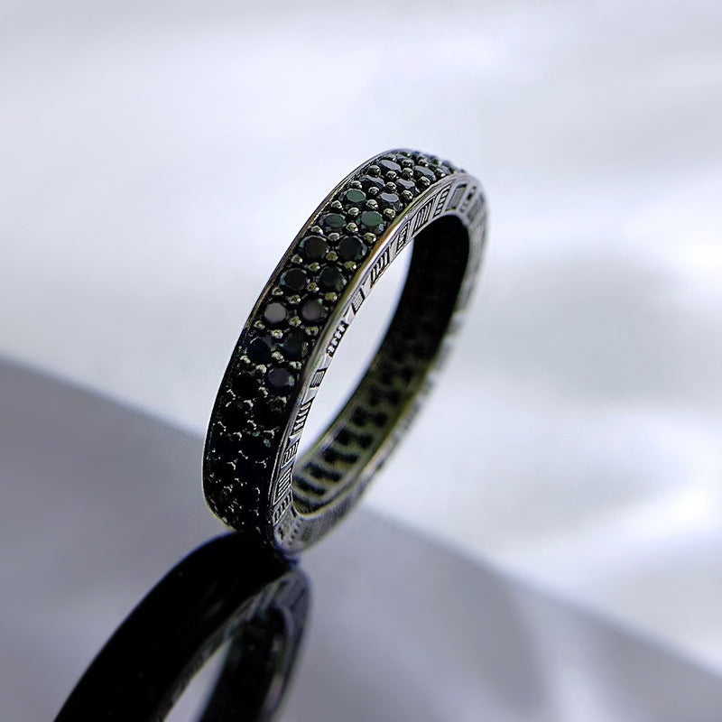 Silver Stackable Ring with Black Diamond Accent
