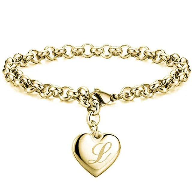 Gold Heart Charm Bracelet - Stainless Steel