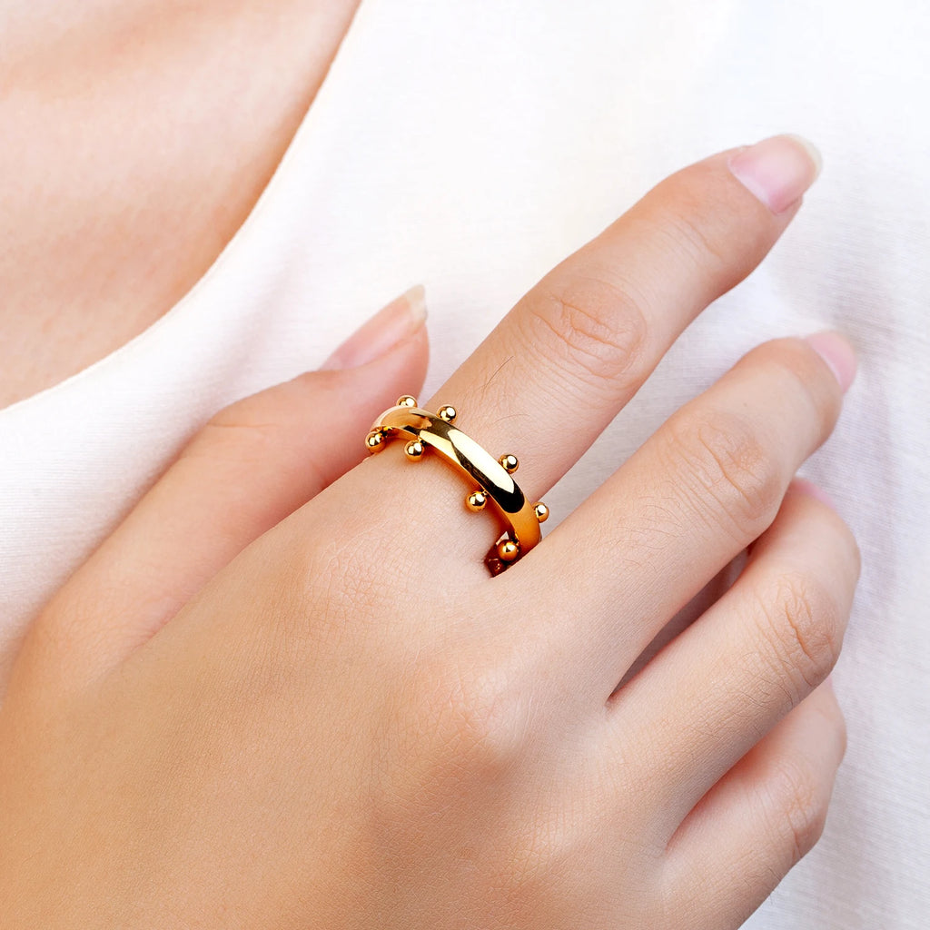 Gold-Tone Beaded Band Ring