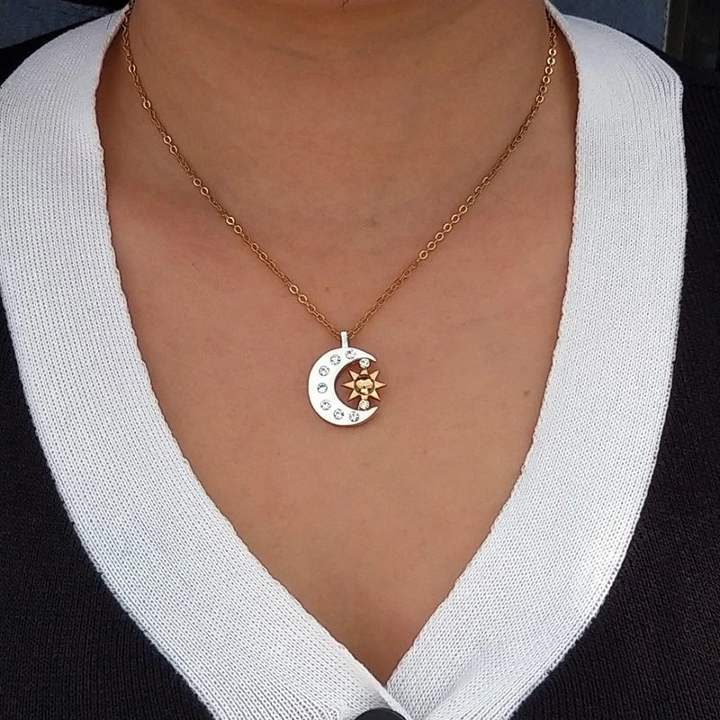 Two-Tone Moon and Sun Necklace