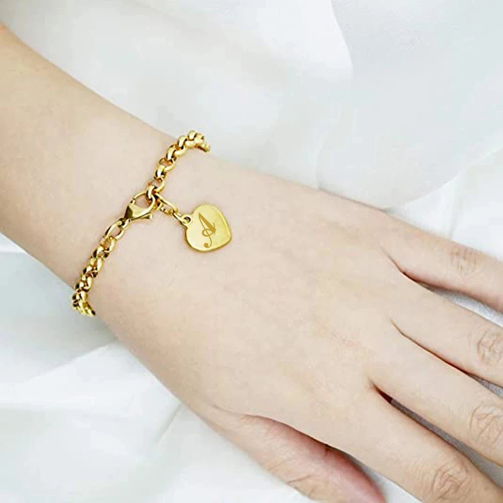 Gold Heart Charm Bracelet - Stainless Steel