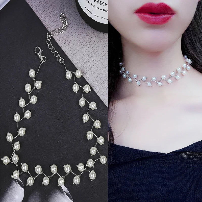 Faux Pearl Choker Necklaces