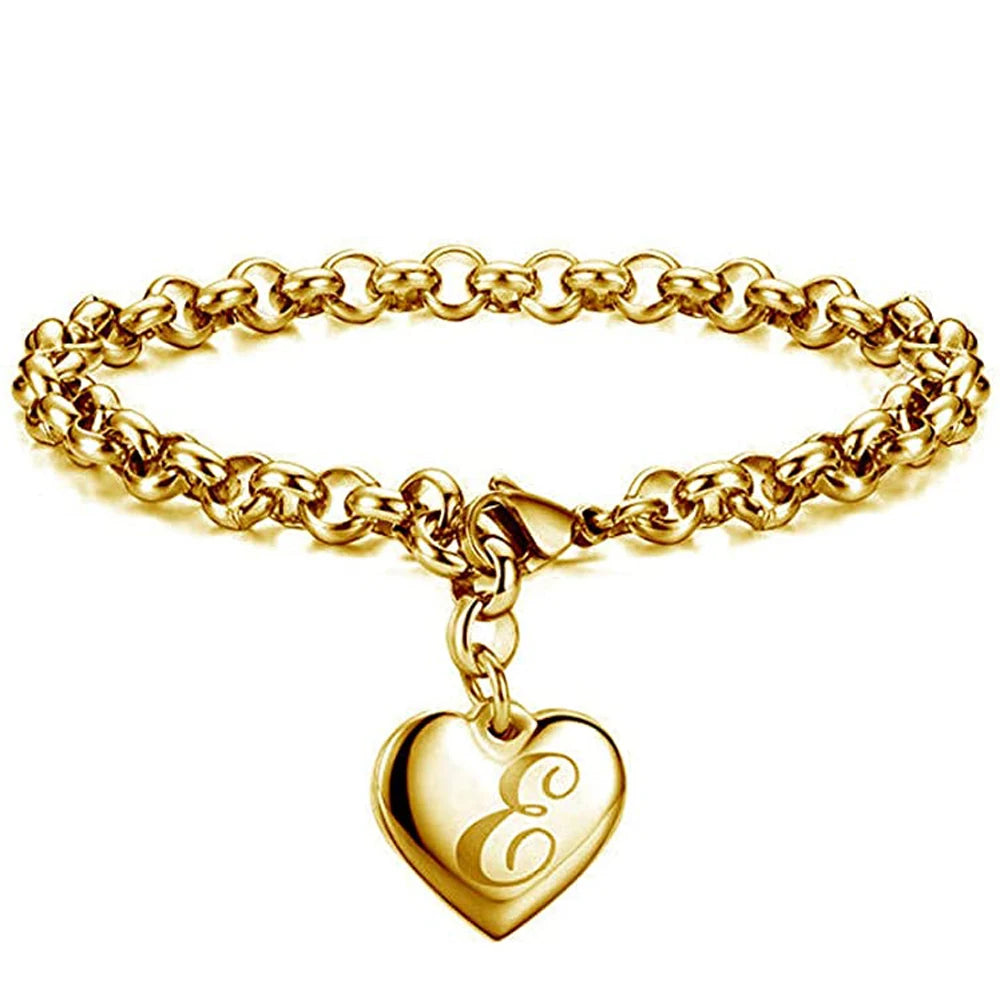 Gold Heart Charm Bracelet - Stainless Steel