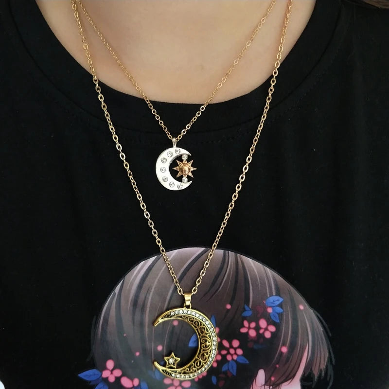 Two-Tone Moon and Sun Necklace