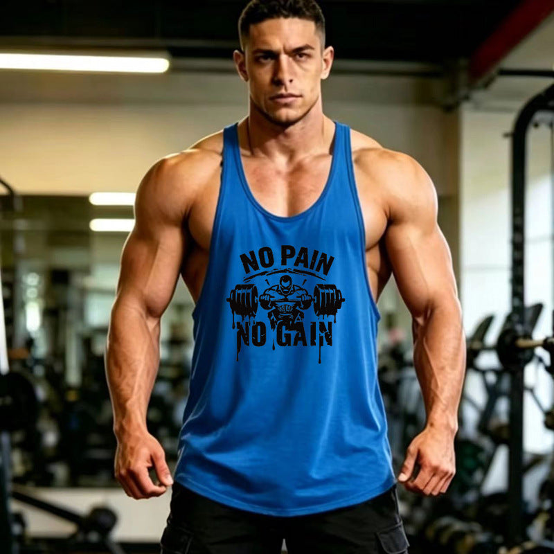 Summer Men's Vest Thin Strap Sports European and American Bodybuilding Fitness T-shirt Printed logo Waistle I-Shoulder Loose Men