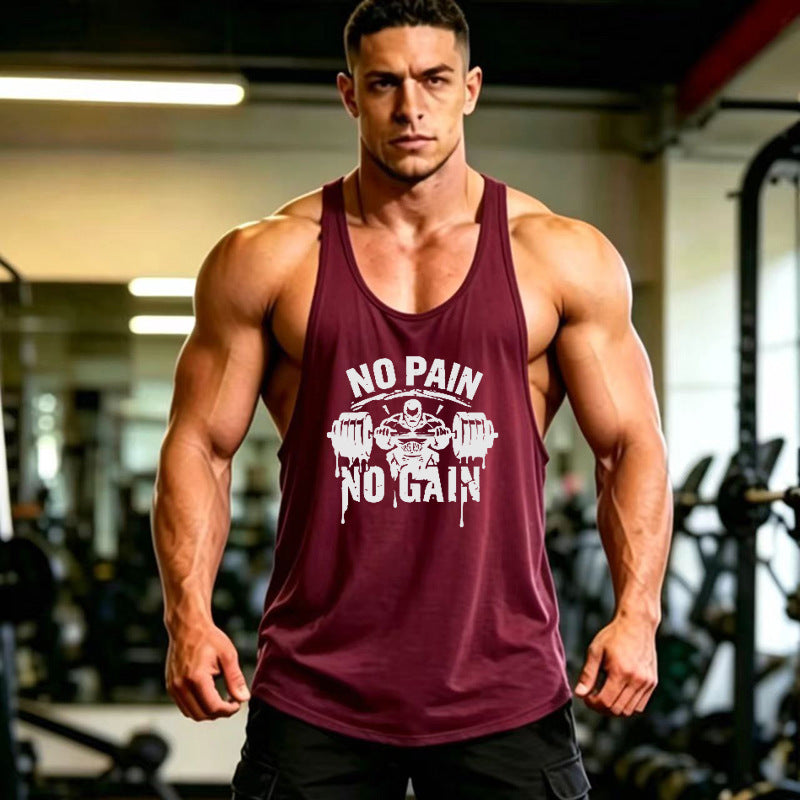 Summer Men's Vest Thin Strap Sports European and American Bodybuilding Fitness T-shirt Printed logo Waistle I-Shoulder Loose Men