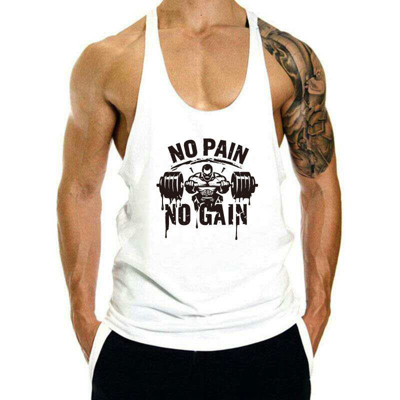 Summer Men's Vest Thin Strap Sports European and American Bodybuilding Fitness T-shirt Printed logo Waistle I-Shoulder Loose Men