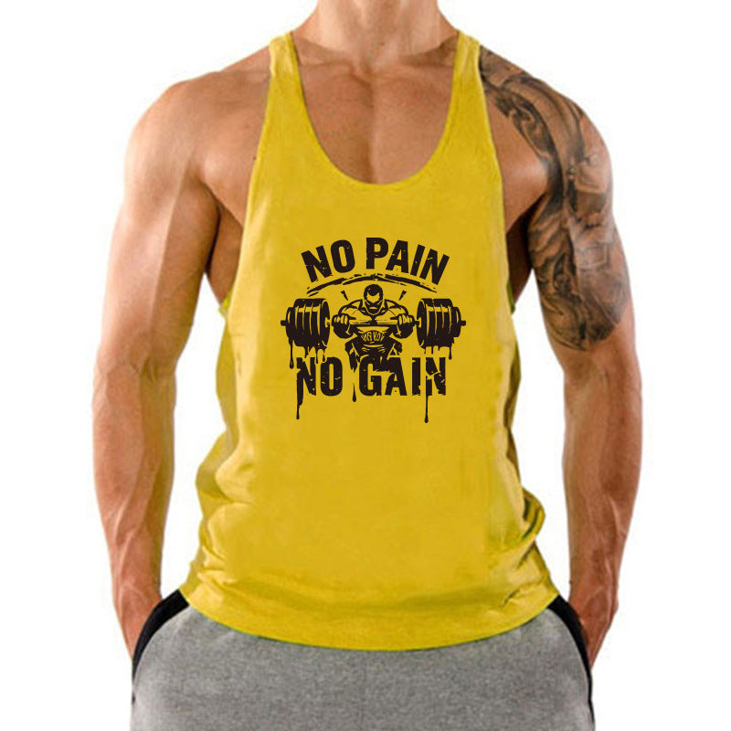 Summer Men's Vest Thin Strap Sports European and American Bodybuilding Fitness T-shirt Printed logo Waistle I-Shoulder Loose Men