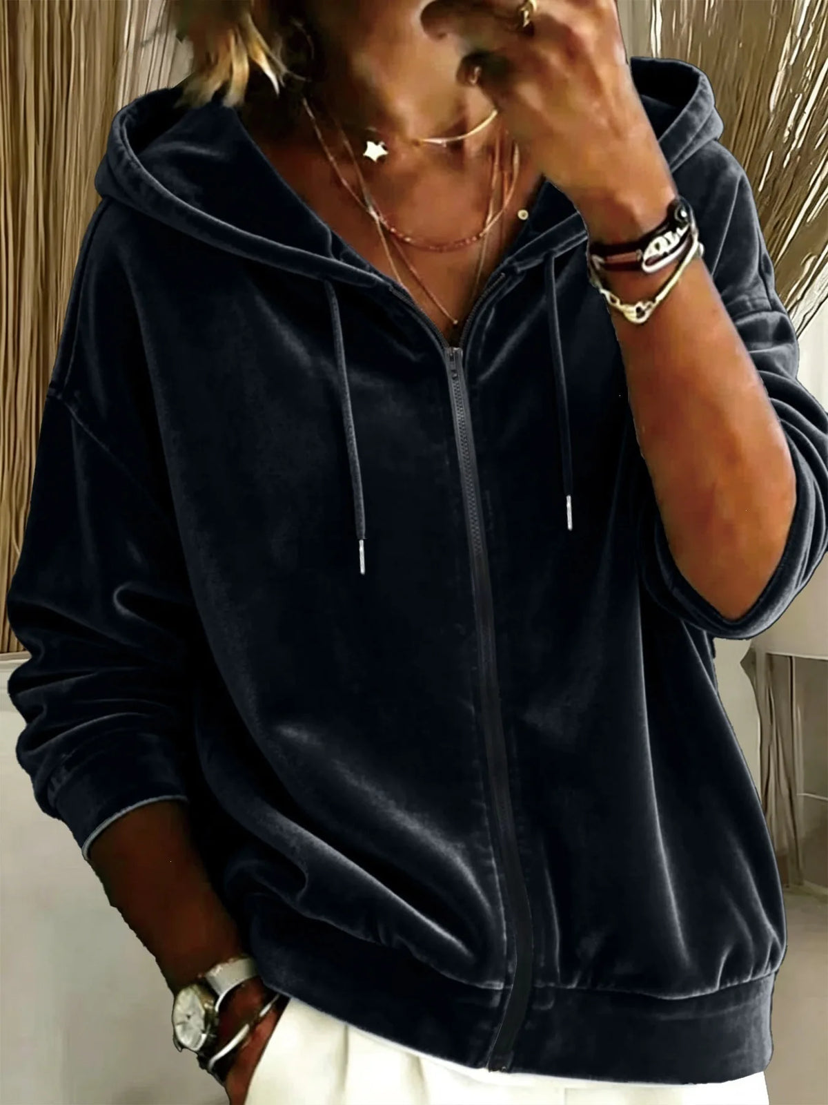 Women's Velvet Zip-Up Hoodie