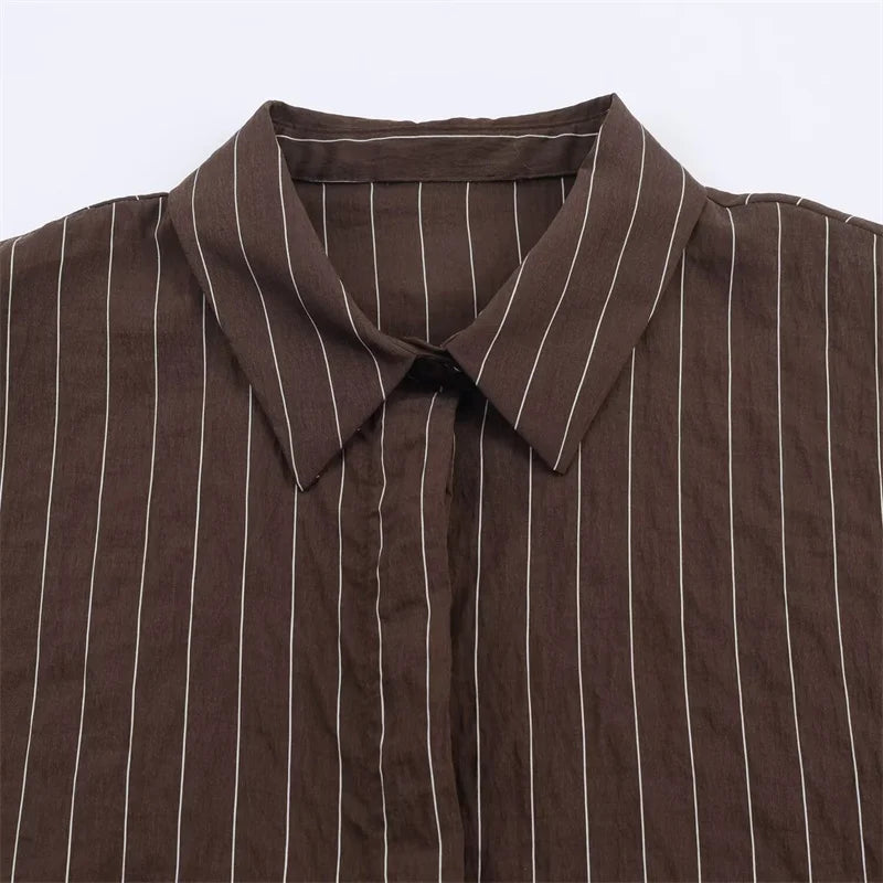 Women's Brown Striped Shirt