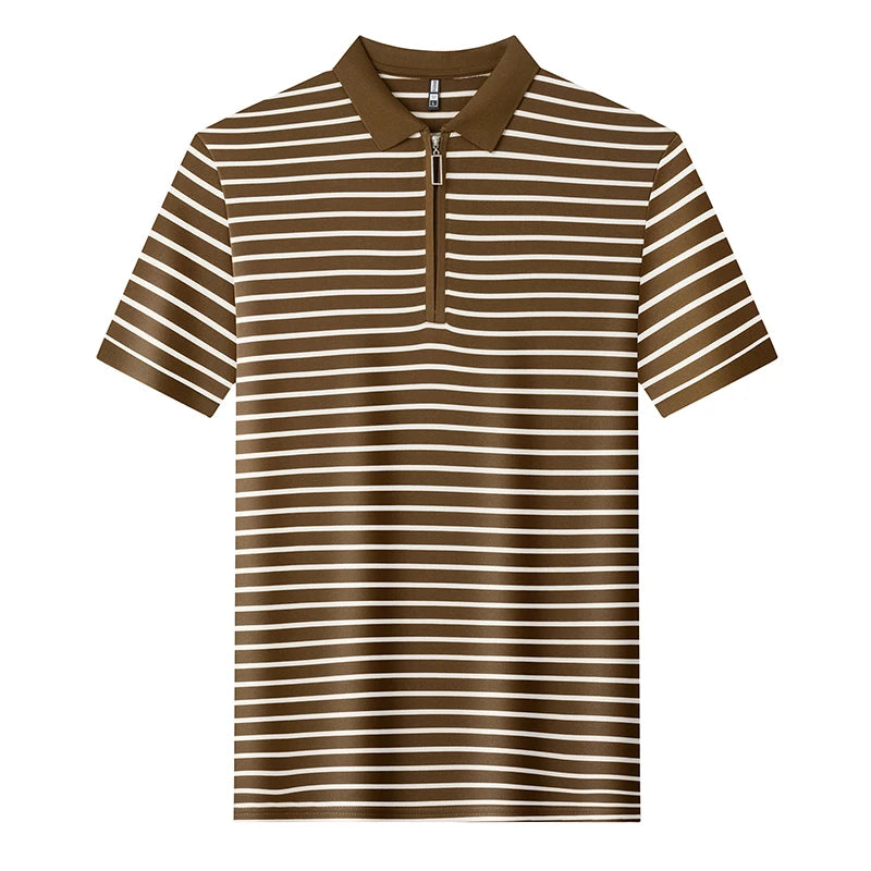Men's Striped Half-Zip Polo Shirt