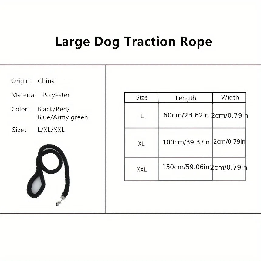 Braided Dog Walking Leash, Sizes L to XXL
