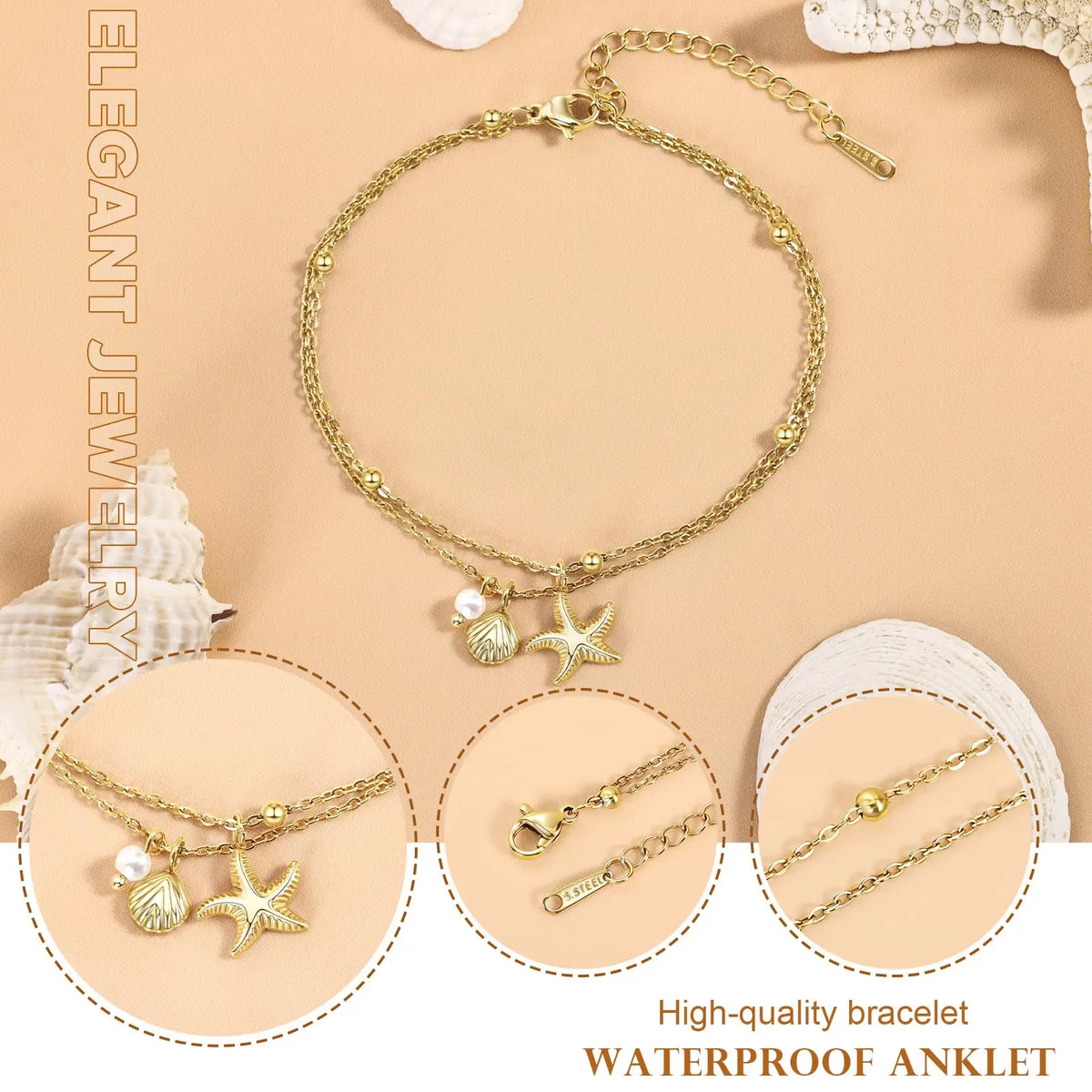Gold-Tone Starfish Shell Anklet