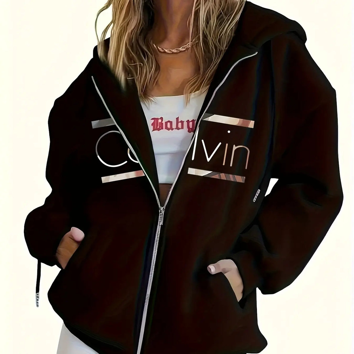 Women's Zip-Up Hoodie with Print