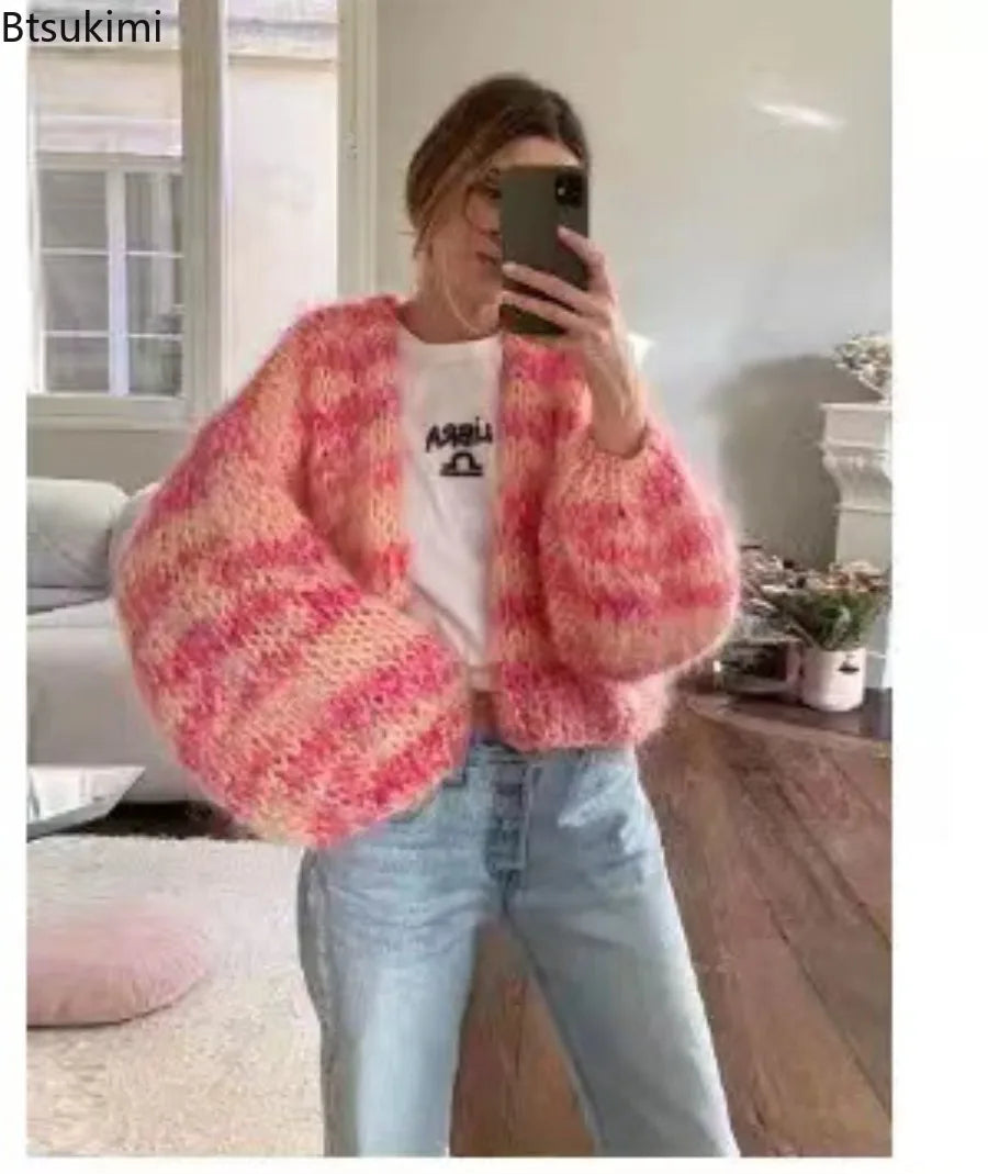 Women's Colorful Striped Knit Cardigan