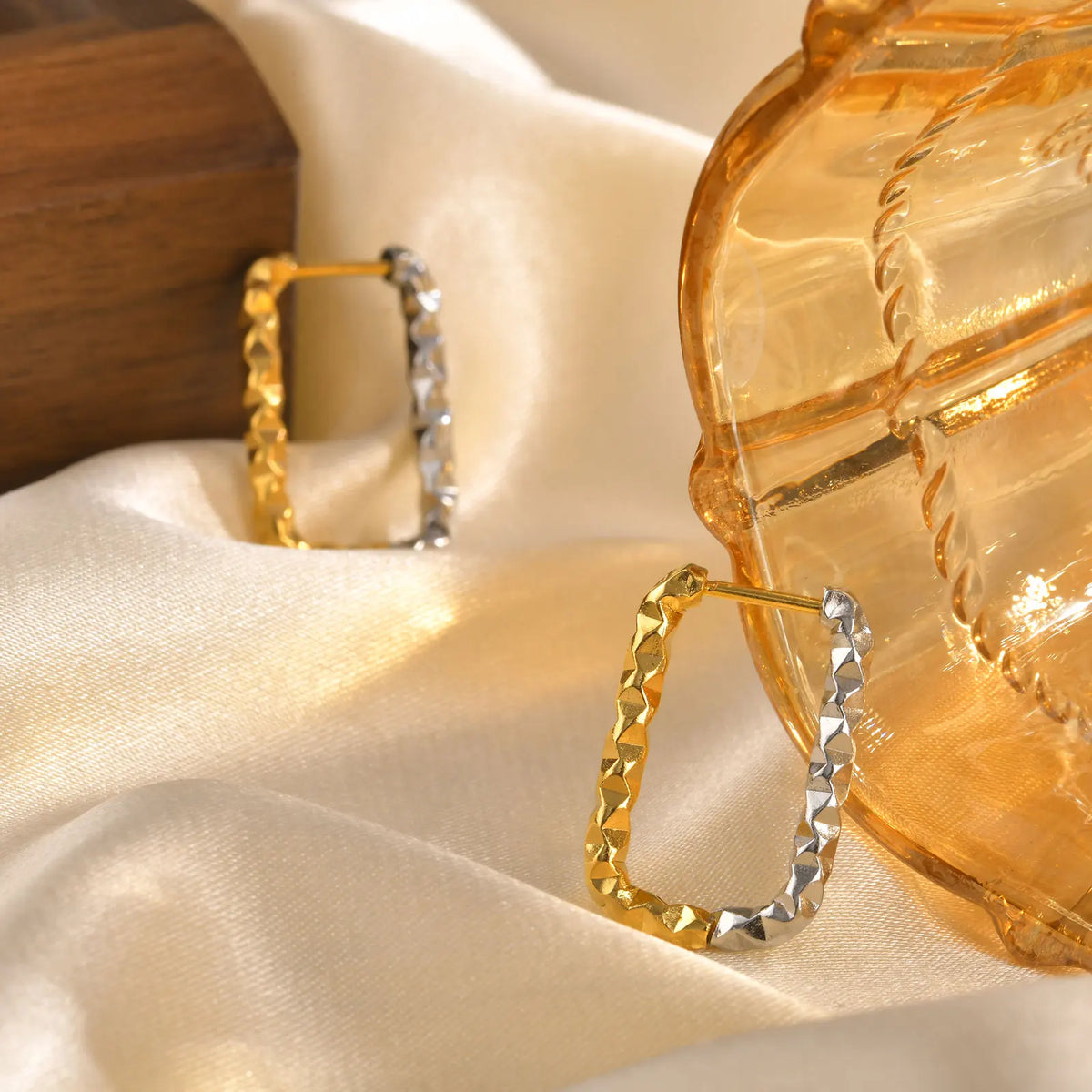 Two-Tone Hammered Huggie Earrings