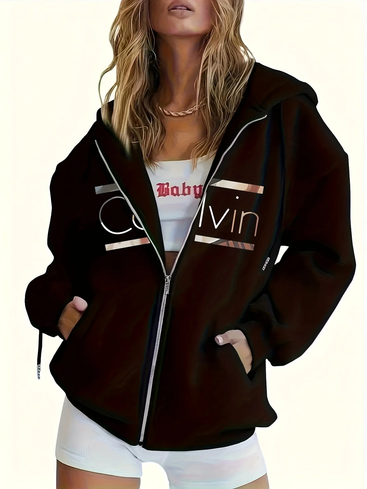 Women's Zip-Up Hoodie with Print