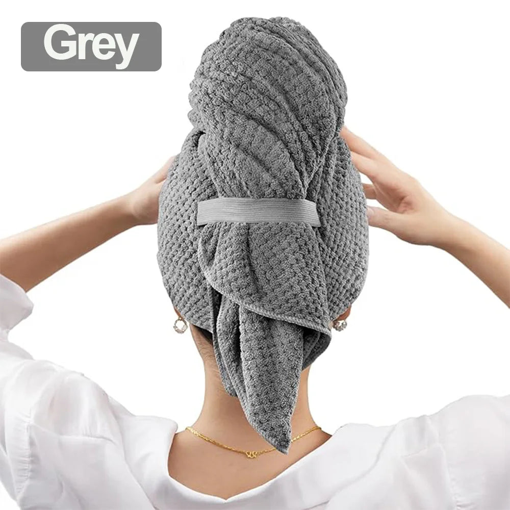 Microfiber Hair Towel Extra Large Wrap Quick Dry Hair Towel Wrap With Elastic Band , Ultra Absorbent Soft Hair Towel Wrap Turban