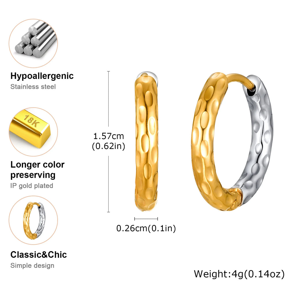 Two-Tone Hammered Huggie Earrings