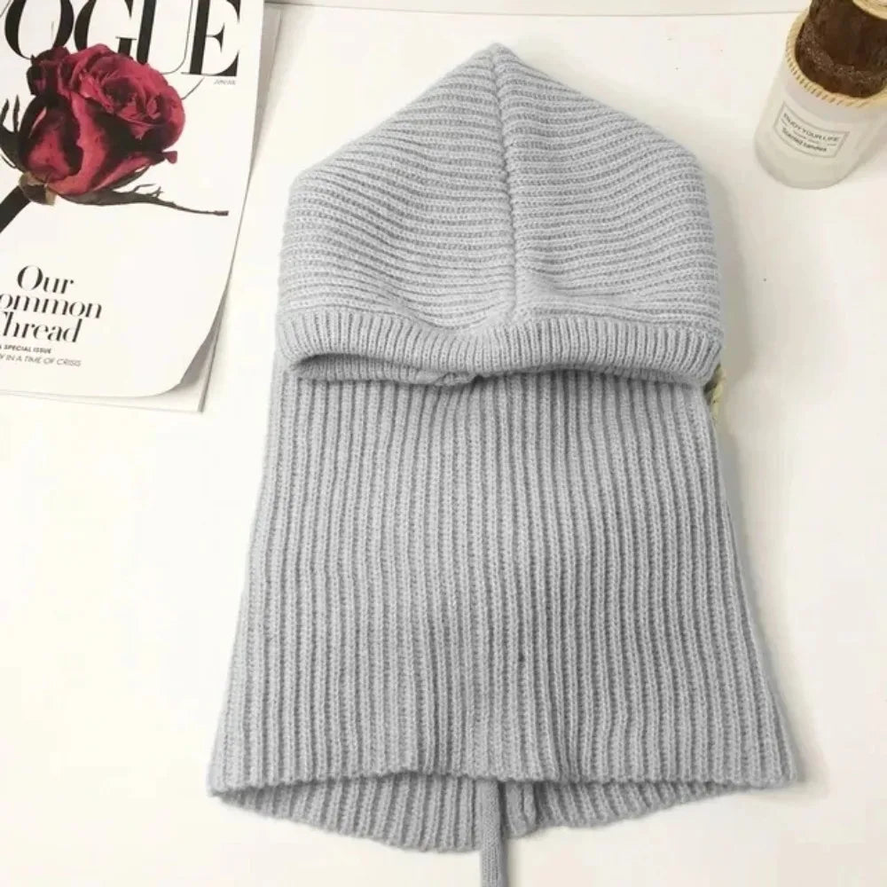 Short style Women Knitted Balaclava Fashion Fake Collar Shawl Hooded Hat Thick Warm Beanines Winter Hat official website