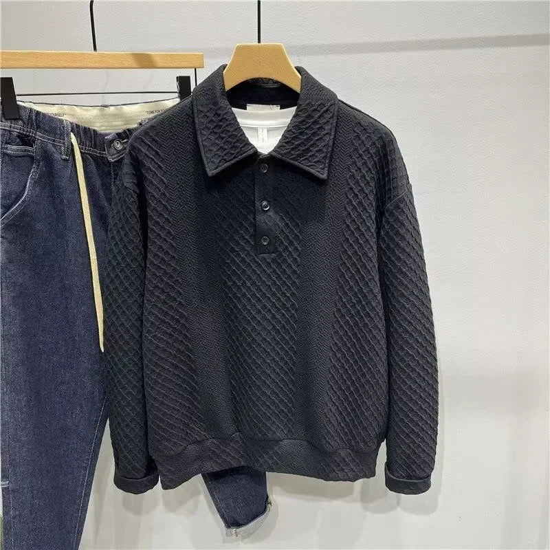 Men's Loose Knit Polo Sweatshirt