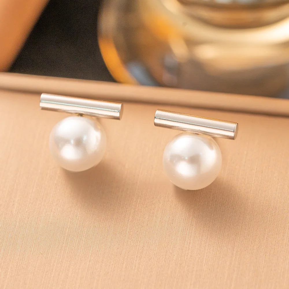 Gold-Tone Faux Pearl Bar Earrings