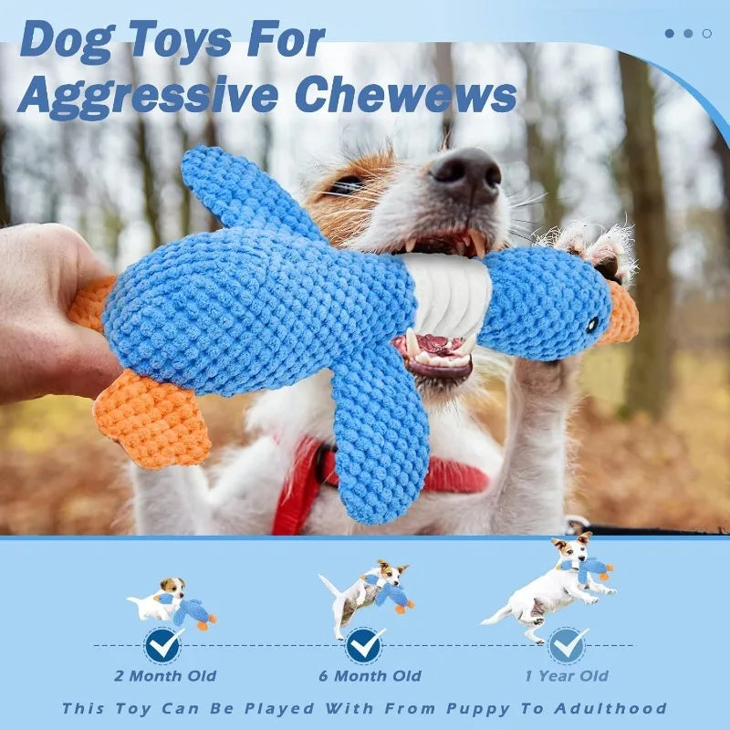 Plush Squeaky Chew Toy, Blue or Yellow