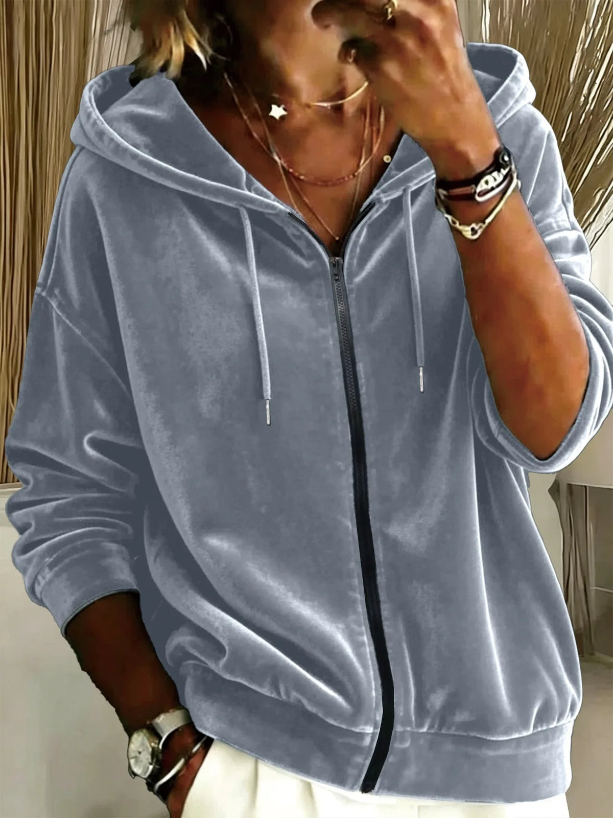 Women's Velvet Zip-Up Hoodie