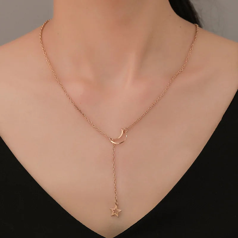 Gold-Tone Moon and Star Necklace