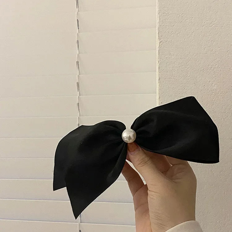 Satin Pearl Bow Clip