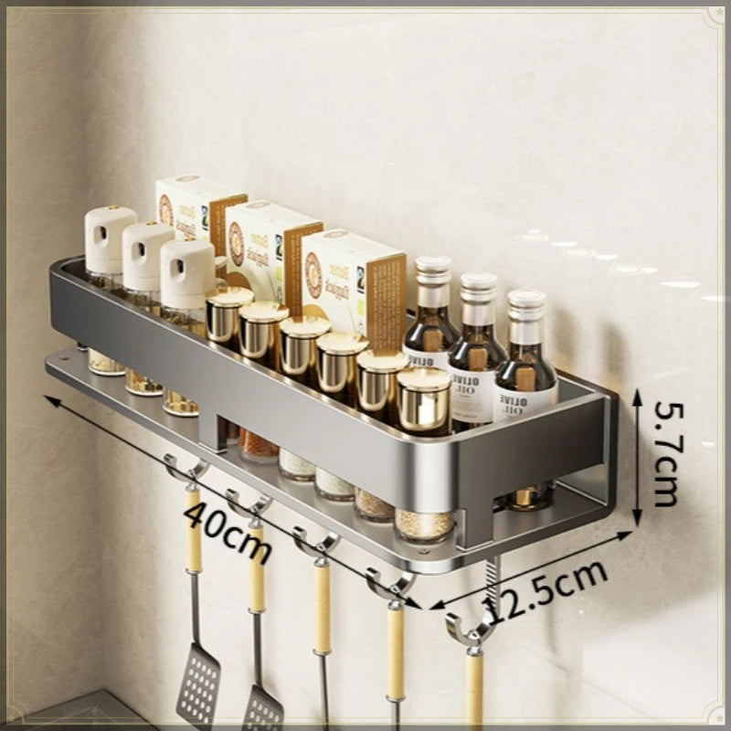 Carbon Steel Wall-Mounted Spice Rack with Hooks