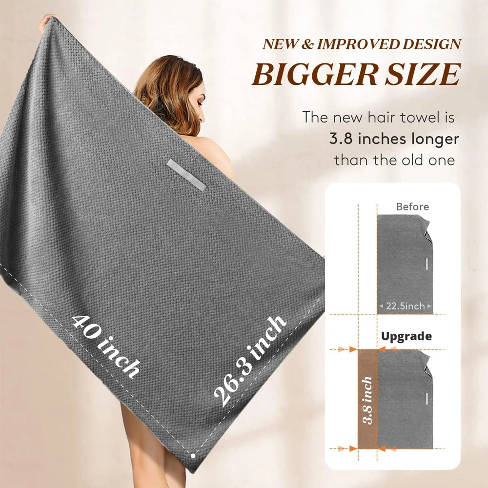 Microfiber Hair Towel Extra Large Wrap Quick Dry Hair Towel Wrap With Elastic Band , Ultra Absorbent Soft Hair Towel Wrap Turban