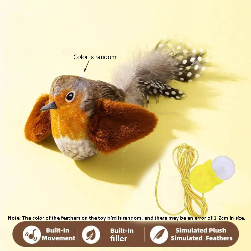 Bird-Sound Cat Teaser Toy with Elastic Rope