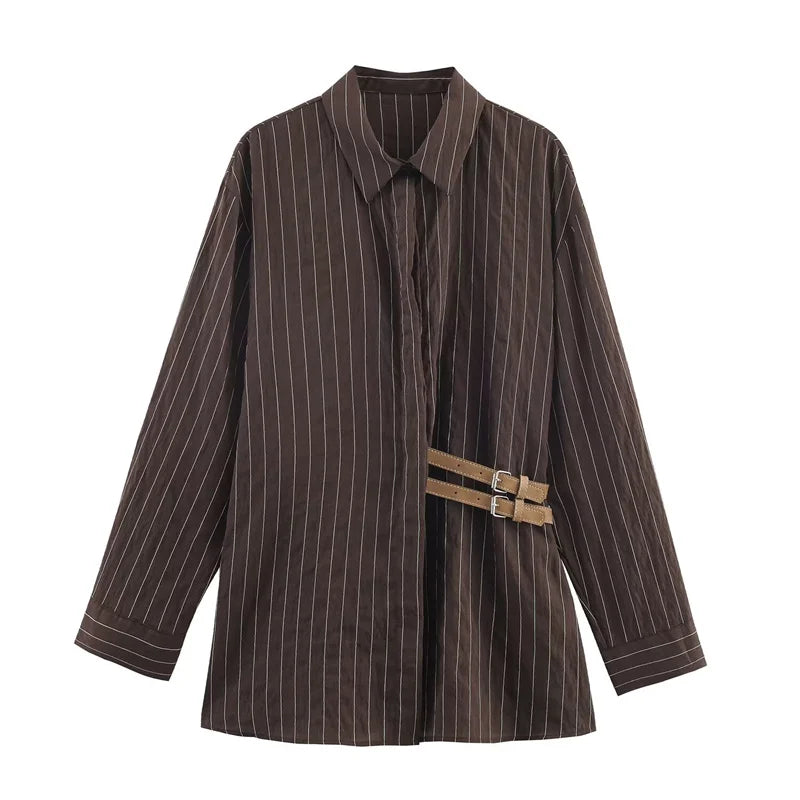Women's Brown Striped Shirt