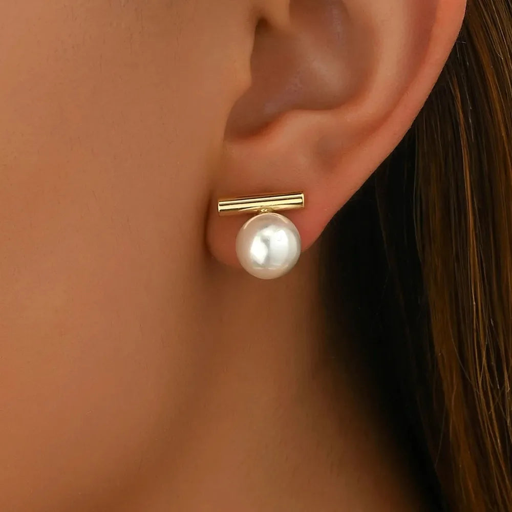 Gold-Tone Faux Pearl Bar Earrings