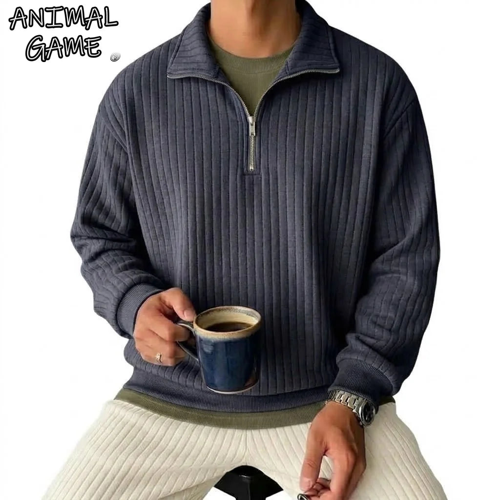 Men's Striped Half-Zip Knit Sweatshirt