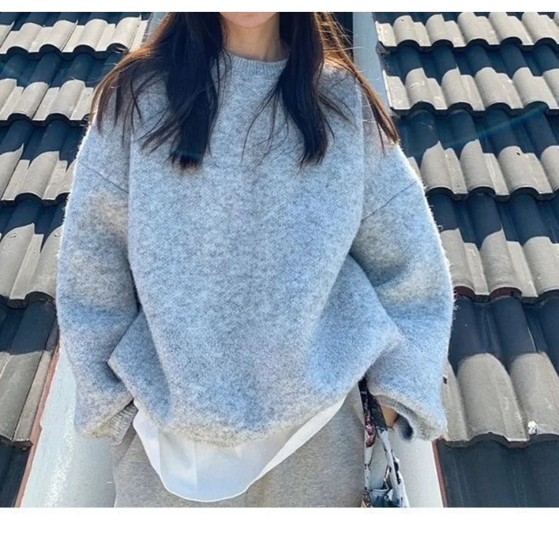 Grey Loose Knit Pullover Sweater