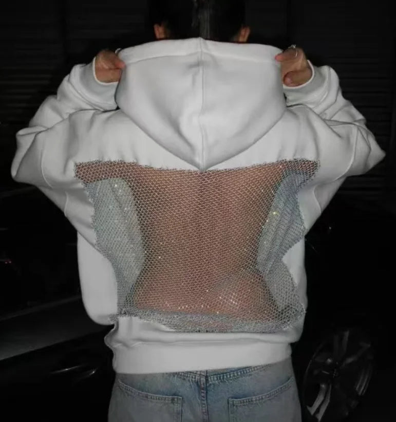 Women's Mesh Panel Hooded Sweatshirt