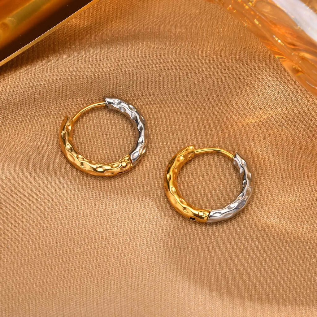 Two-Tone Hammered Huggie Earrings