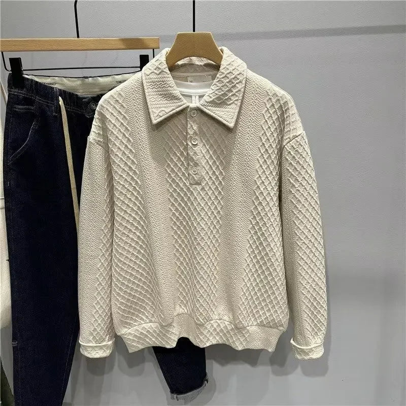 Men's Loose Knit Polo Sweatshirt