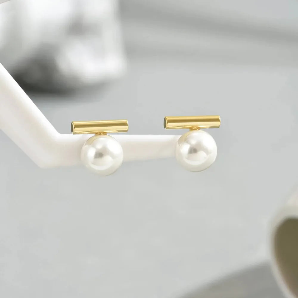 Gold-Tone Faux Pearl Bar Earrings