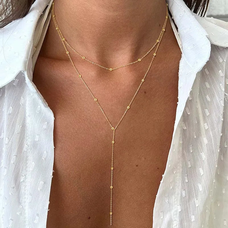 Gold-Tone Beaded Lariat Necklace