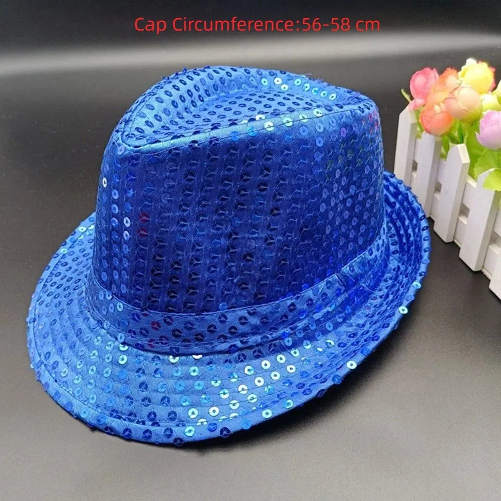 Durable Sequins Jazz Hat Party Shiny Masquerade Panama Cap Stage Cosplay Dance Performance Hat Party