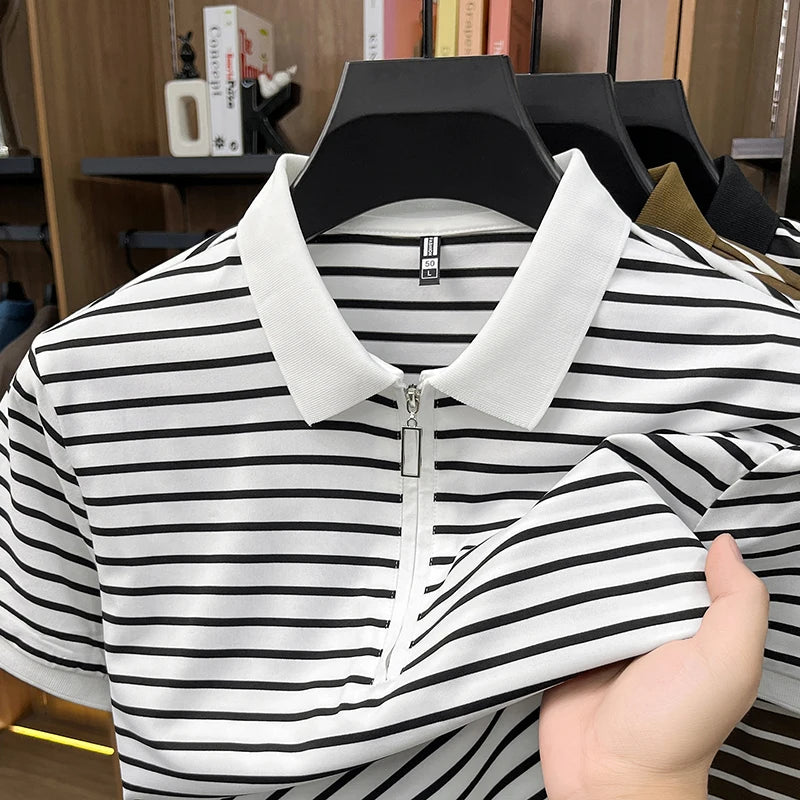 Men's Striped Half-Zip Polo Shirt