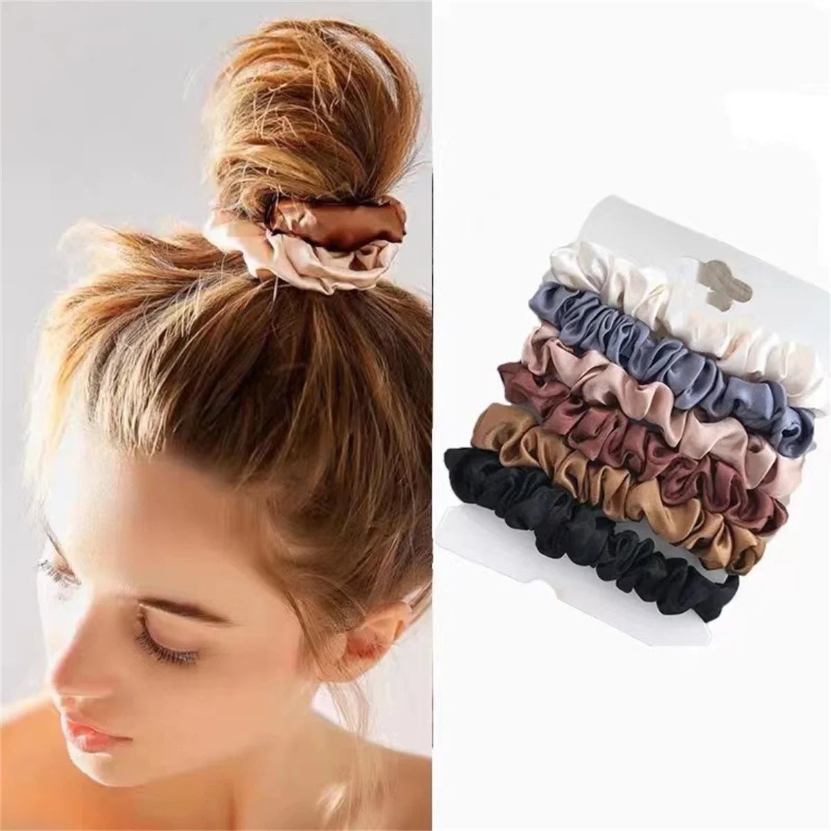 Satin Scrunchies, 6 Pack